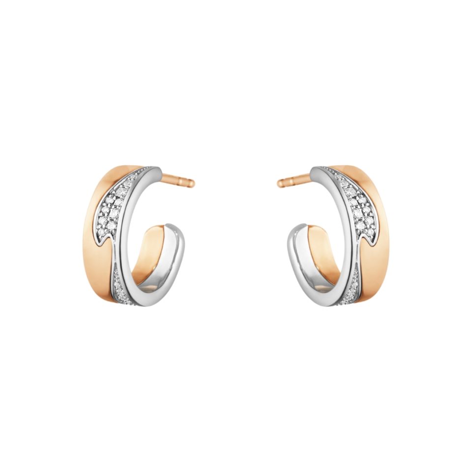 GEORG JENSEN - ØREDOBBER, FUSION HOOPS SMÅ MED DIAMANTER 0,18 CT. ROSÉGULL OG HVITT GULL