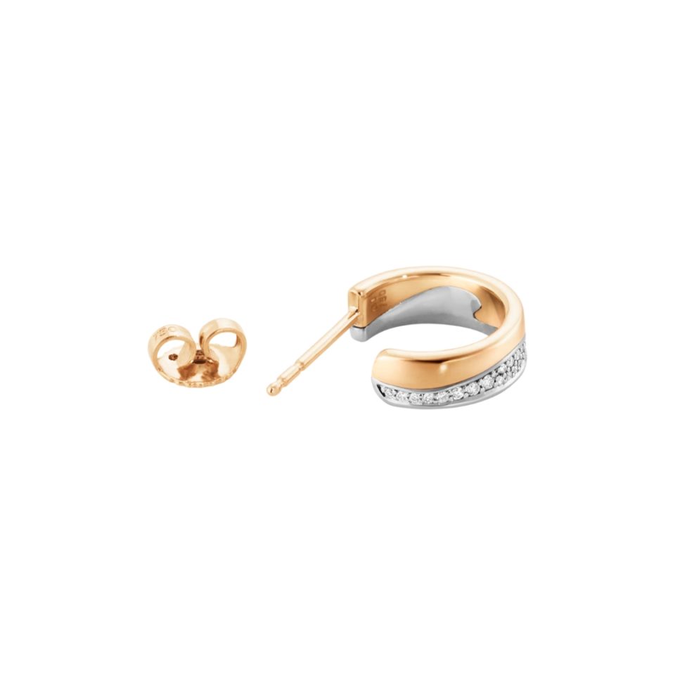 GEORG JENSEN - ØREDOBBER, FUSION HOOPS SMÅ MED DIAMANTER 0,18 CT. ROSÉGULL OG HVITT GULL - DETALJER