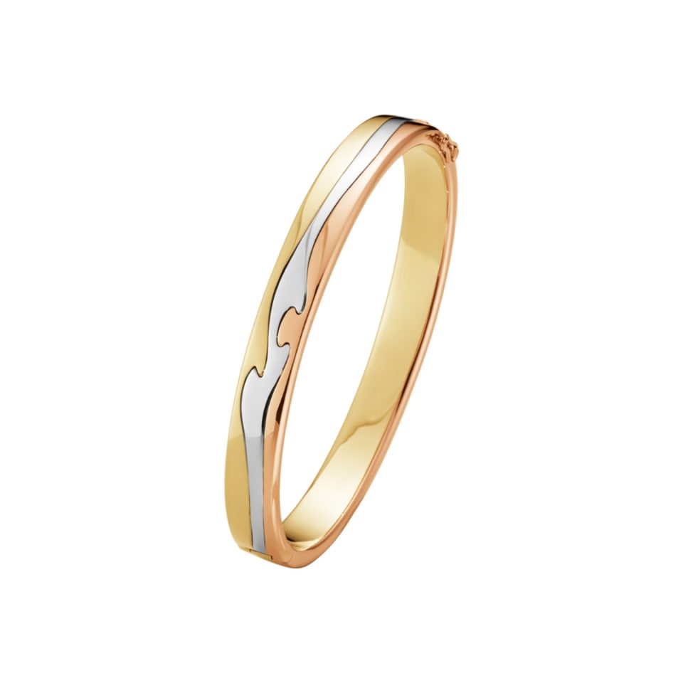GEORG JENSEN - ARMRING, FUSION BANGLE HVITT GULL, GULT GULL OG ROSÉGULL