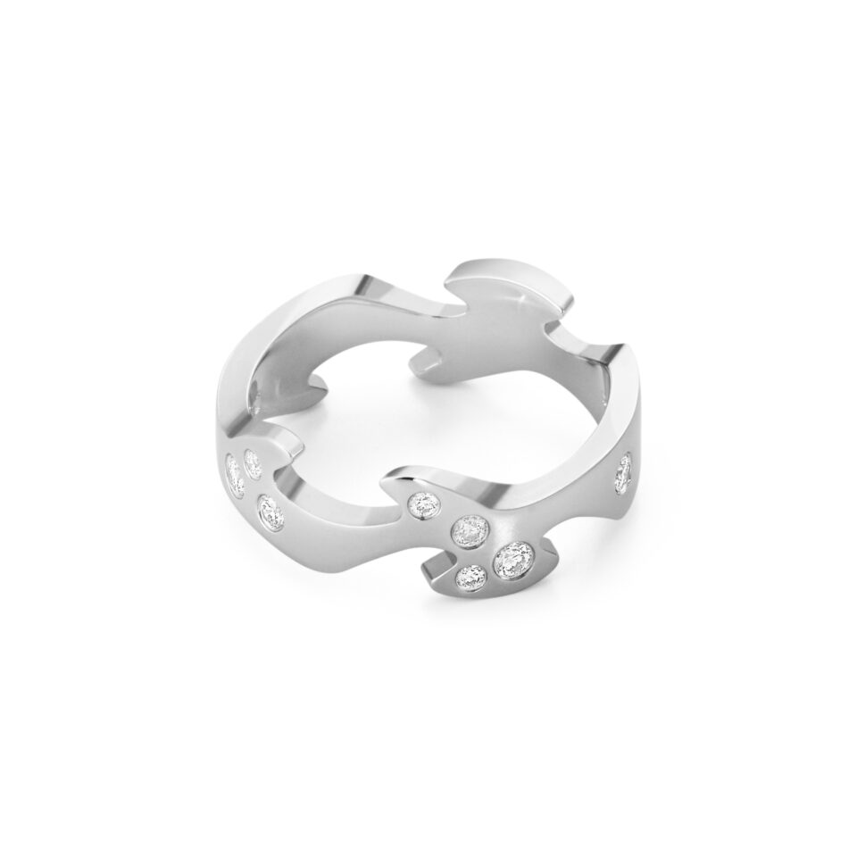 GEORG JENSEN - RING, FUSION CENTERRING MED DIAMANTER 0,16 CT. HVITT GULL - DETALJER