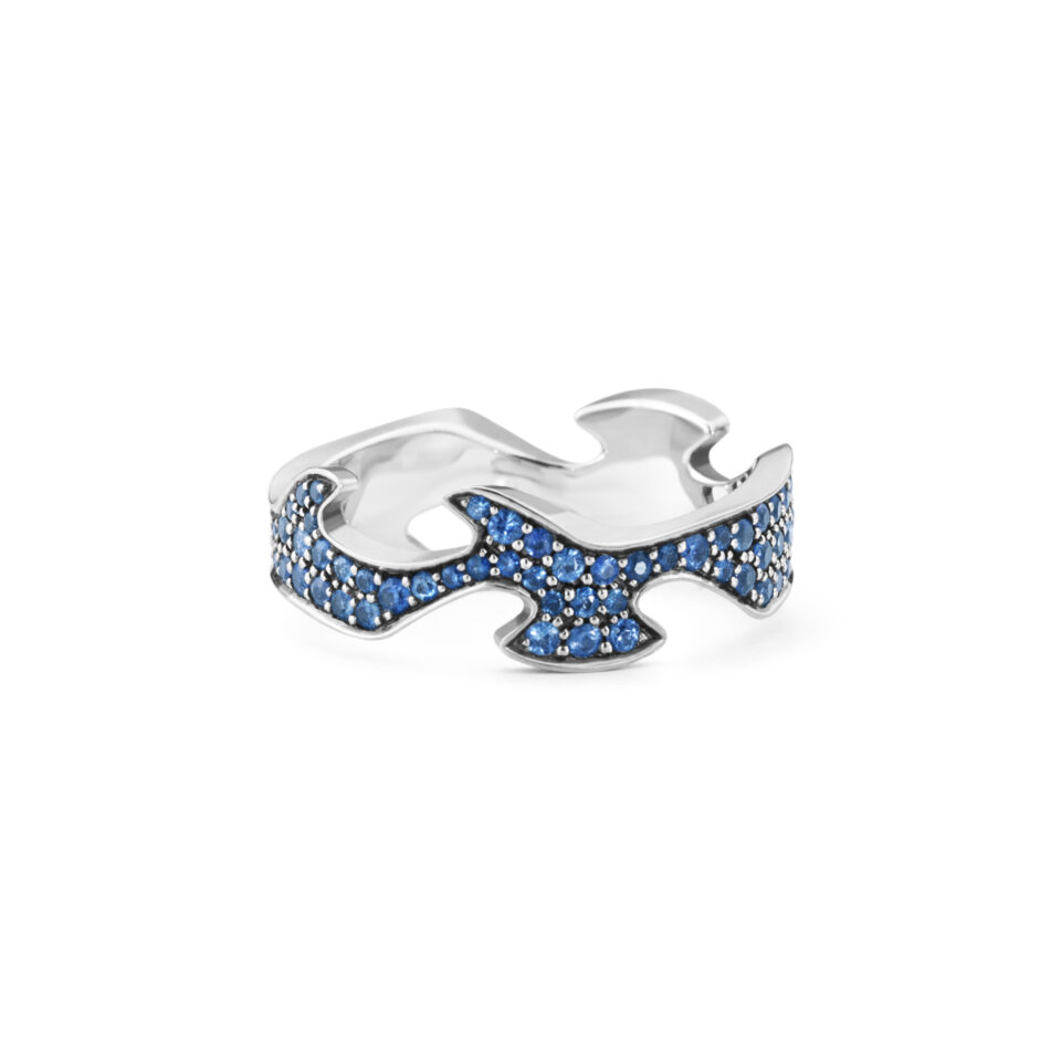 GEORG JENSEN - RING, FUSION CENTERRING BLÅ SAFIRER PAVÉ 0,70-1,11 CT. HVITT GULL - DETALJER