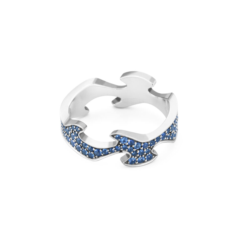 GEORG JENSEN - RING, FUSION CENTERRING BLÅ SAFIRER PAVÉ 0,70-1,11 CT. HVITT GULL - DETALJER