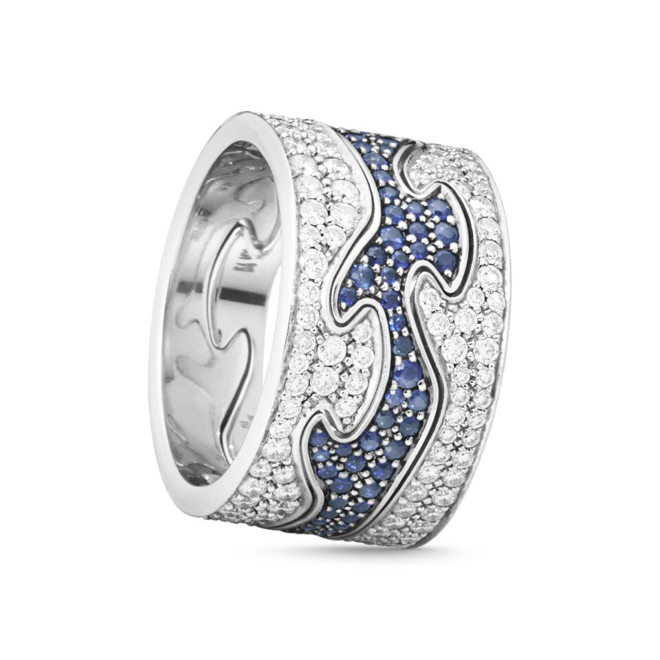 GEORG JENSEN - RING, FUSION CENTERRING BLÅ SAFIRER PAVÉ 0,70-1,11 CT. HVITT GULL - KOMBINASJON