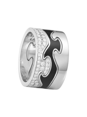 GEORG JENSEN - RING, FUSION CENTERRING SVART HYCERAM HVITT GULL - KOMBINASJON