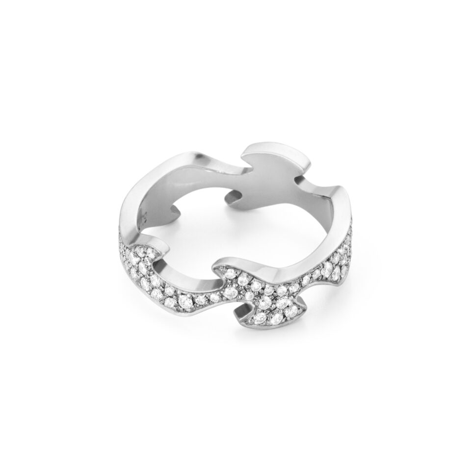 GEORG JENSEN - RING, FUSION CENTERRING PAVÉ 0,63-1,01 CT. HVITT GULL - DETALJER