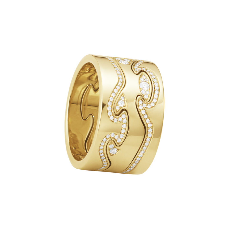 GEORG JENSEN - RING, FUSION ENDERING MED DIAMANTER 0,15-0,21 CT. GULT GULL