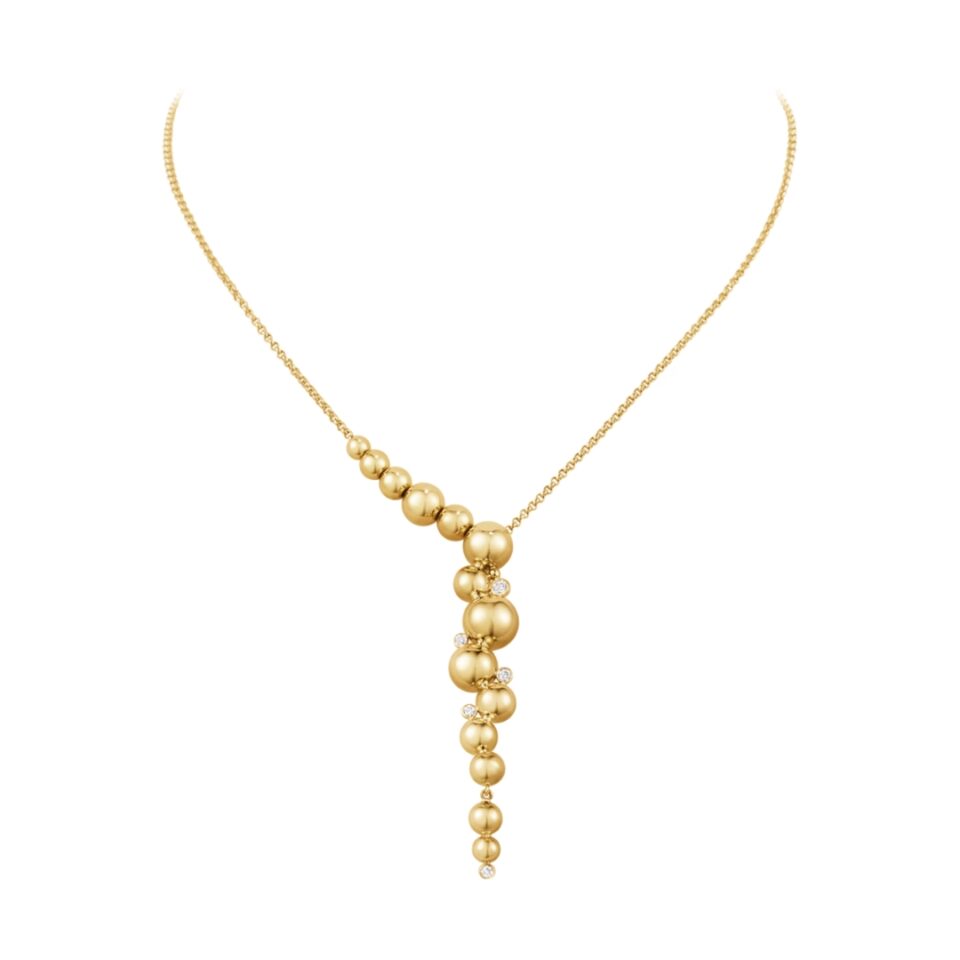 GEORG JENSEN - HALSKJEDE, MOONLIGHT GRAPES ANHENG STATEMENT MED DIAMANTER 0,12 CT. GULT GULL