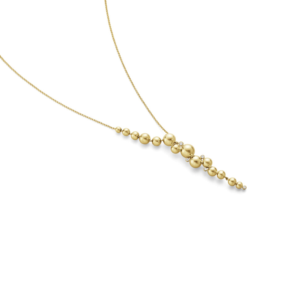 GEORG JENSEN - HALSKJEDE, MOONLIGHT GRAPES ANHENG STATEMENT MED DIAMANTER 0,12 CT. GULT GULL - DETALJER