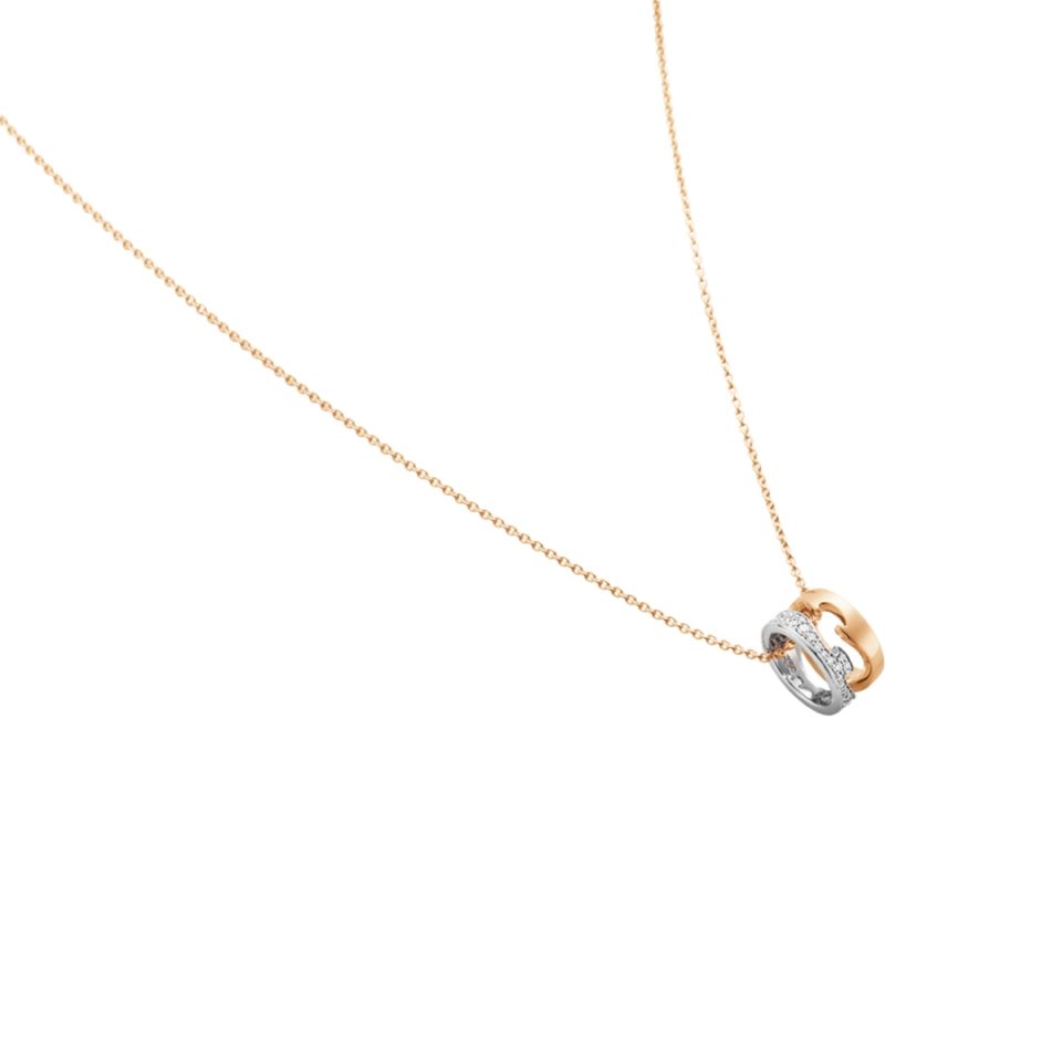 GEORG JENSEN - HALSKJEDE, FUSION ANHENG ÅPEN PAVÉ 0,22 CT. ROSÉGULL OG HVITT GULL - DETALJER
