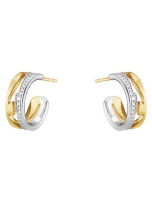 GEORG JENSEN - ØREDOBBER, FUSION HOOPS SMÅ MED DIAMANTER 0,19 CT. HVITT GULL OG GULT GULL