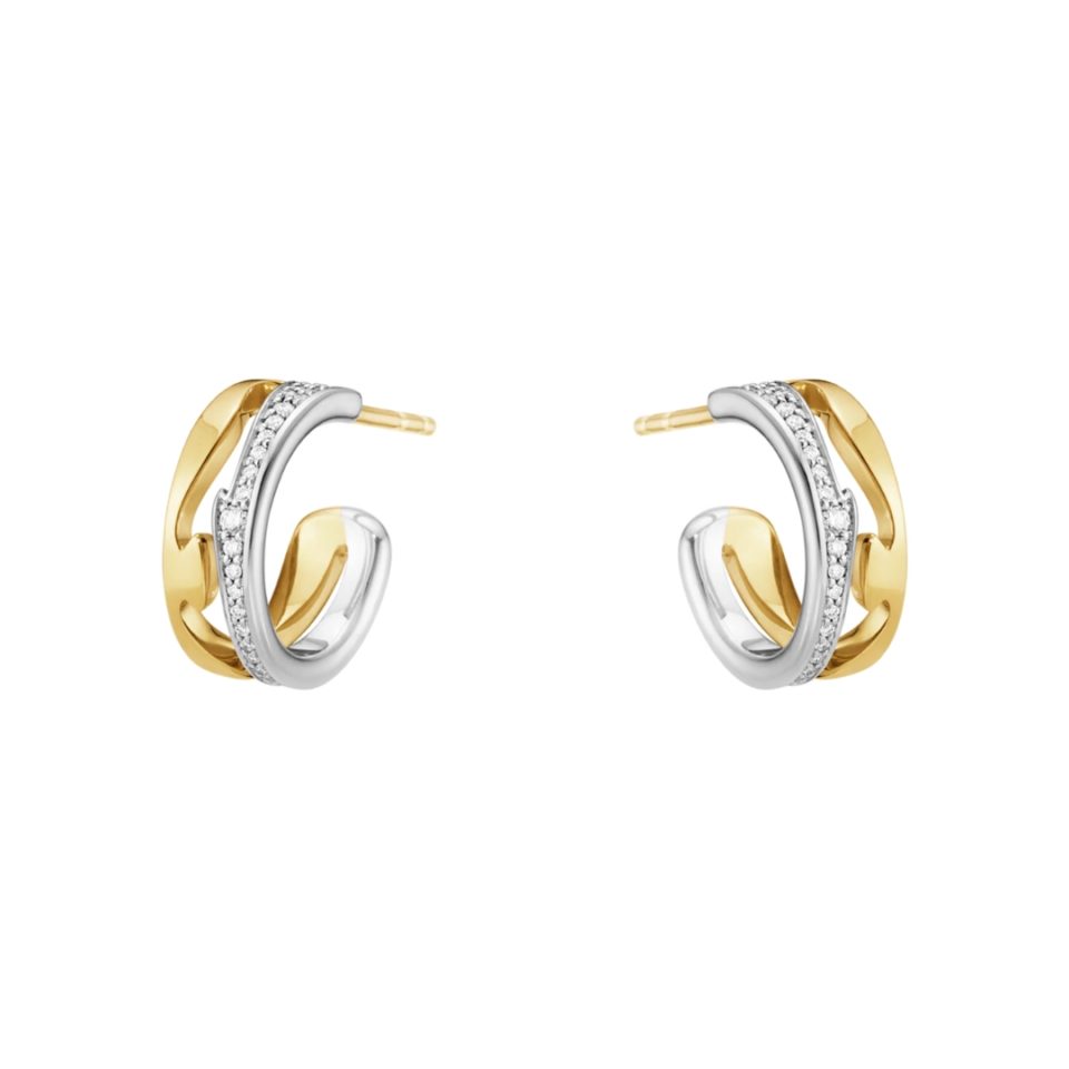 GEORG JENSEN - ØREDOBBER, FUSION HOOPS SMÅ MED DIAMANTER 0,19 CT. HVITT GULL OG GULT GULL