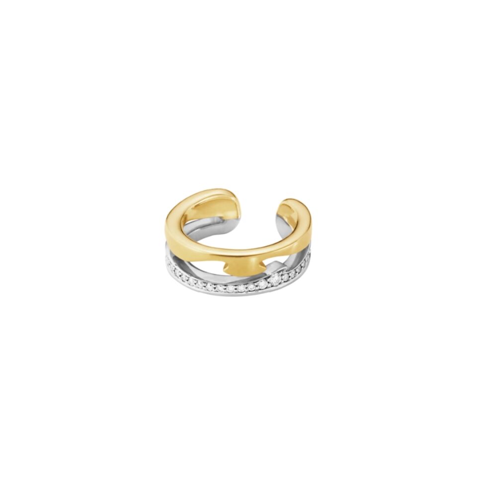 GEORG JENSEN - ØREDOBBER, FUSION EAR CUFF MED DIAMANTER 0,10 CT. GULT GULL OG HVITT GULL
