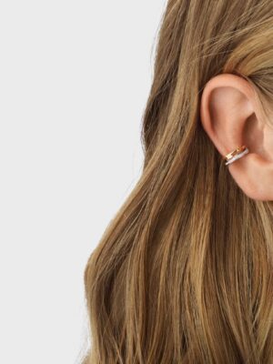 GEORG JENSEN - ØREDOBBER, FUSION EAR CUFF MED DIAMANTER 0,10 CT. GULT GULL OG HVITT GULL - STYLING