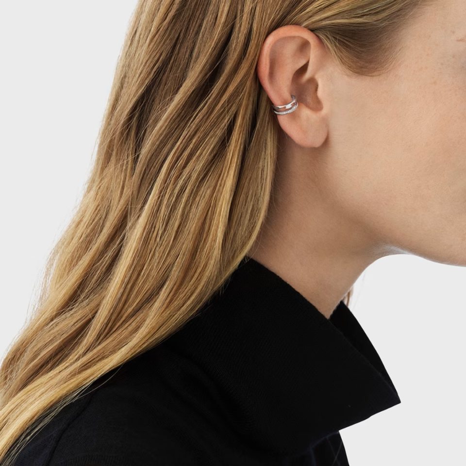 GEORG JENSEN - ØREDOBBER, FUSION EAR CUFF MED DIAMANTER 0,10 CT. HVITT GULL - STYLING