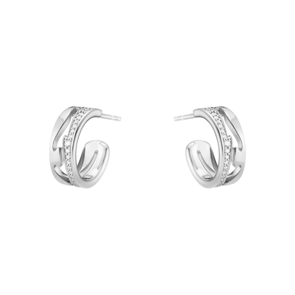 GEORG JENSEN - ØREDOBBER, FUSION HOOPS SMÅ MED DIAMANTER 0,19 CT. HVITT GULL