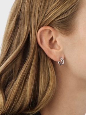 GEORG JENSEN - ØREDOBBER, FUSION HOOPS SMÅ MED DIAMANTER 0,19 CT. HVITT GULL - STYLING