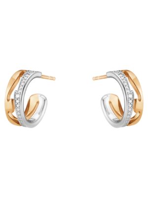 GEORG JENSEN - ØREDOBBER, FUSION HOOPS SMÅ MED DIAMANTER 0,19 CT. HVITT GULL OG ROSÉGULL