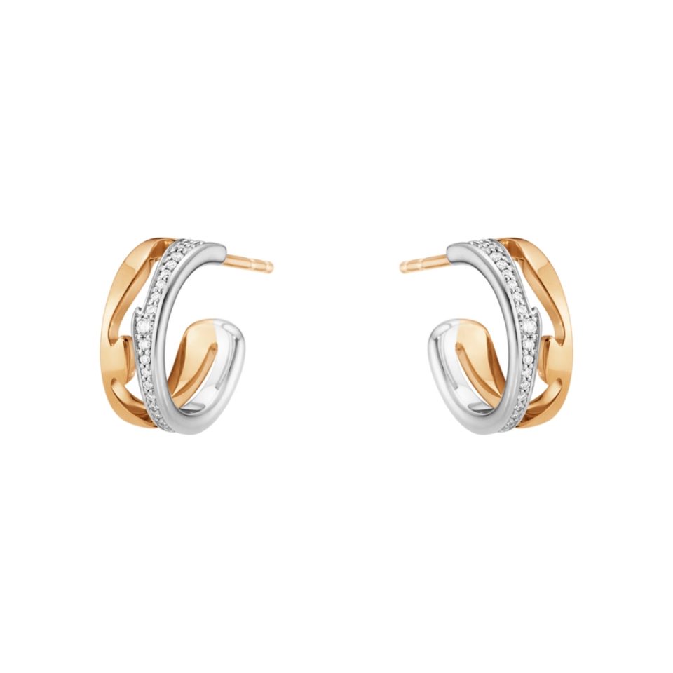GEORG JENSEN - ØREDOBBER, FUSION HOOPS SMÅ MED DIAMANTER 0,19 CT. HVITT GULL OG ROSÉGULL
