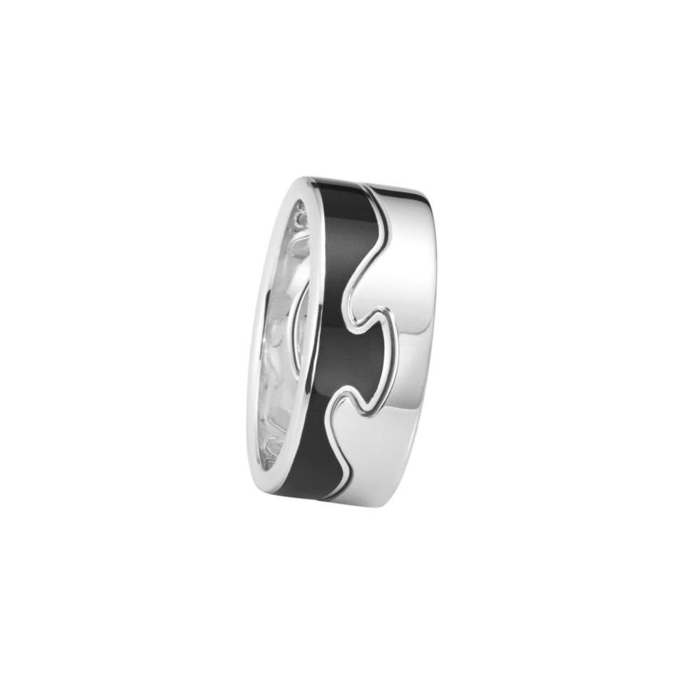 GEORG JENSEN - RING, FUSION ENDERING SVART HYCERAM HVITT GULL - KOMBINASJON