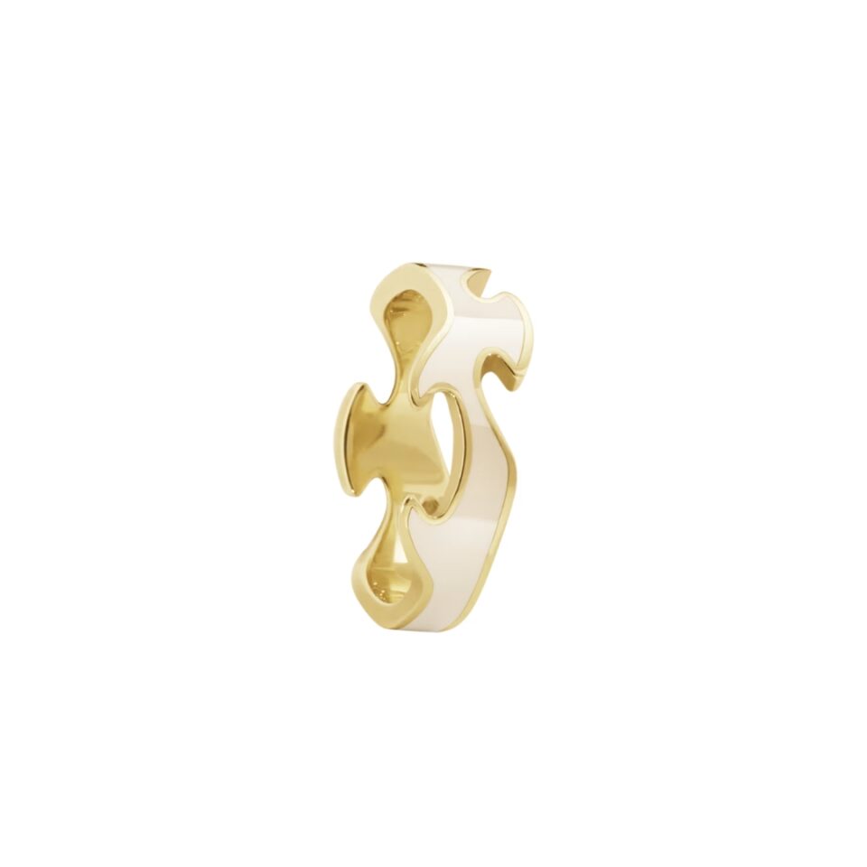 GEORG JENSEN - RING, FUSION CENTERRING KREMHVIT HYCERAM GULT GULL