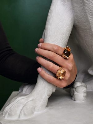 OLE LYNGGAARD COPENHAGEN - RING, BOHO DOBBELT PAVÉ RØKKVARTS OG GUL TURMALIN 0,43 CT. - STYLING